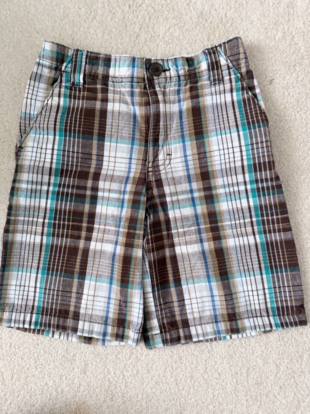 Plaid Cotton Blend kid's Shorts - Brown & Teal